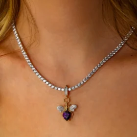 Bee Mine Altın Arı Mor Taşlı Kolye Ucu