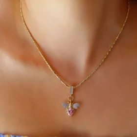 Bee Mine Altın Arı Pembe Taşlı Kolye Ucu