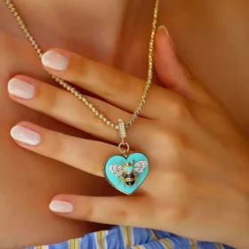 Bee Mine Altın Turkuaz Kalp Kolye Ucu
