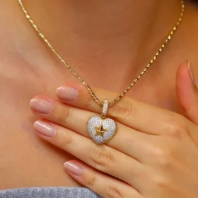 Altın Kalp Taşlı Kolye Ucu