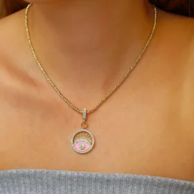 Altın Pembe Göz Kolye Ucu