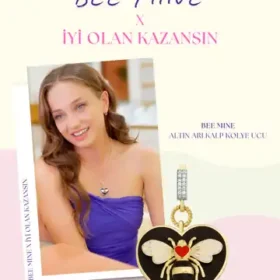 Bee Mine Altın Siyah Kalp Kolye Ucu