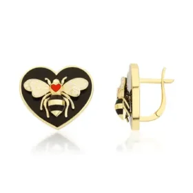Bee Mine Altın Siyah Kalp Küpe