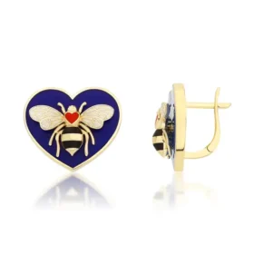 Bee Mine Altın Lacivert Kalp Küpe