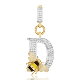 Bee Mine Altın Arı Taşlı D Harf Kolye Ucu