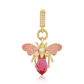 Bee Mine Altın Arı Pembe Taşlı Kolye Ucu