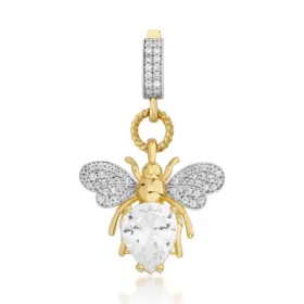 Bee Mine Altın Arı Beyaz Taşlı Kolye Ucu