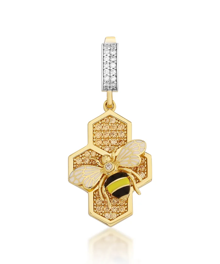 Bee Mine Altın Arı Petek Kolye Ucu