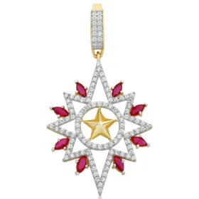 Renkli Taşlı Kuzey Yıldızı Altın Kolye Ucu