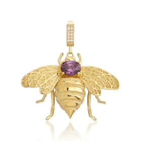 Bee Mine Altın Arı Mor Taşlı Kolye Ucu