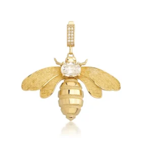 Bee Mine Altın Arı Beyaz Taşlı Kolye Ucu