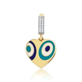 Altın Kalp Nazar Boncuğu Kolye Ucu