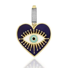 Altın Lacivert Kalp Kolye Ucu