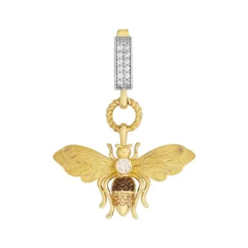Bee Mine Altın Arı Beyaz Taşlı Kolye Ucu