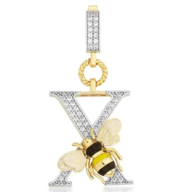 Bee Mine Altın Arı Taşlı X Harf Kolye Ucu