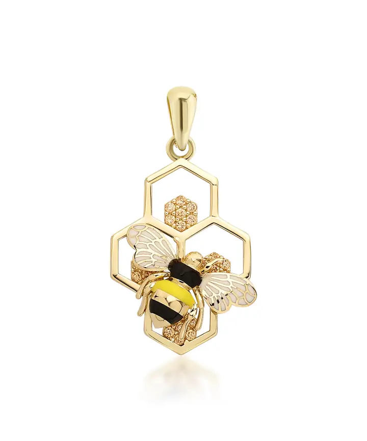 Bee Mine Altın Arı Petek Kolye Ucu