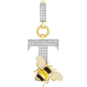 Bee Mine Altın Arı Taşlı T Harf Kolye Ucu