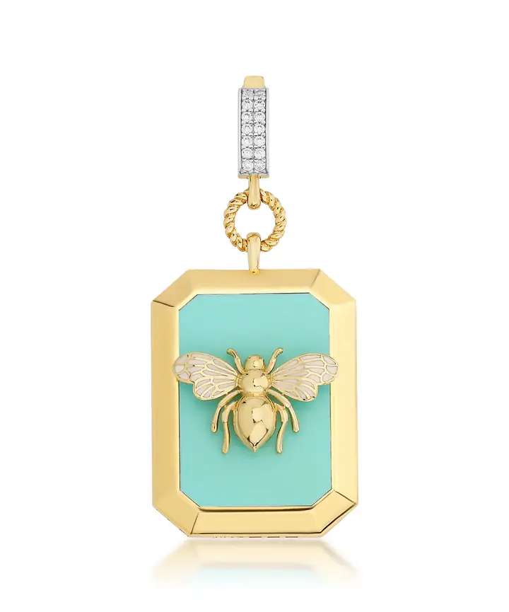 Bee Mine Altın Arı Turkuaz Mineli Kolye Ucu - Görsel 2