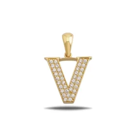 Altın V Harf Kolye Ucu