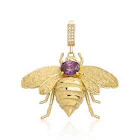 Bee Mine Altın Arı Mor Taşlı Kolye Ucu
