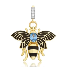 Bee Mine Altın Arı Mavi Taşlı Kolye Ucu