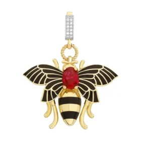 Bee Mine Altın Arı Kırmızı Taşlı Kolye Ucu