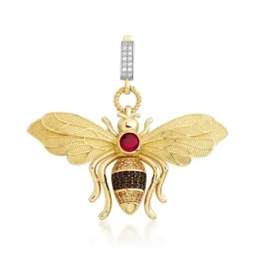 Bee Mine Altın Arı Kırmızı Taşlı Kolye Ucu