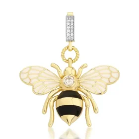 Bee Mine Altın Arı Beyaz Taşlı Kolye Ucu