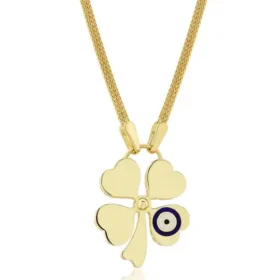 Altın Nazar Boncuklu Yonca Kolye