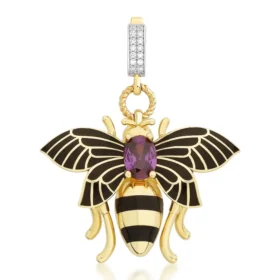 Bee Mine Altın Arı Mor Taşlı Kolye Ucu