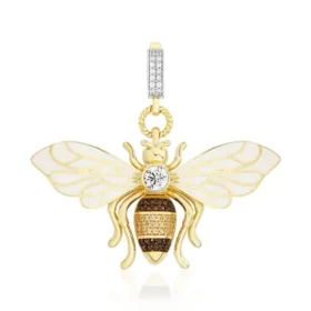 Bee Mine Altın Arı Beyaz Taşlı Kolye Ucu