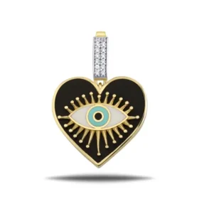 Altın Siyah Kalp Kolye Ucu