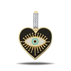 Altın Siyah Kalp Kolye Ucu