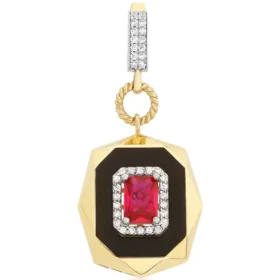 Altın Kırmızı Taşlı Kolye Ucu