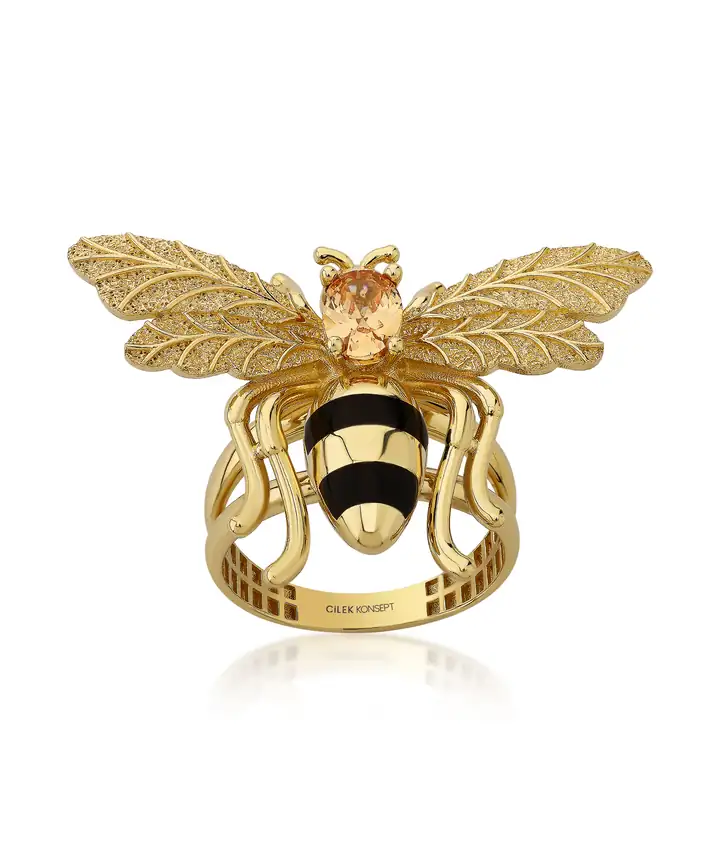 Bee Mine Altın Arı Renkli Taşlı Yüzük - Görsel 2