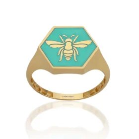 Bee Mine Altın Arı Turkuaz Mineli Yüzük