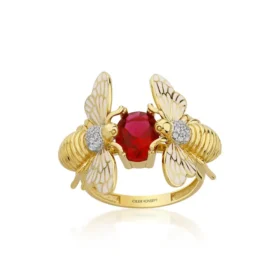 Bee Mine Altın Arı Kırmızı Taşlı Yüzük