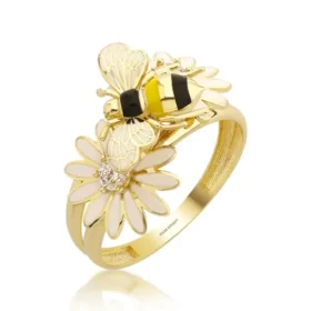 Bee Mine Altın Arı Çiçek Yüzük