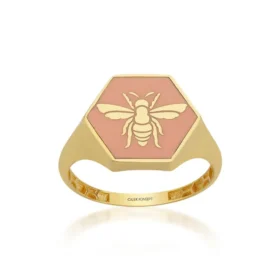 Bee Mine Altın Arı Pembe Mineli Yüzük