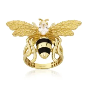Bee Mine Altın Arı Beyaz Taşlı Yüzük