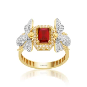 Bee Mine Altın Arı Kırmızı Taşlı Yüzük