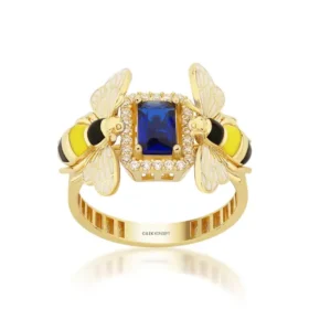 Bee Mine Altın Arı Lacivert Taşlı Yüzük