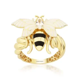 Bee Mine Altın Arı Beyaz Taşlı Yüzük