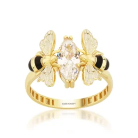 Bee Mine Altın Arı Beyaz Taşlı Yüzük