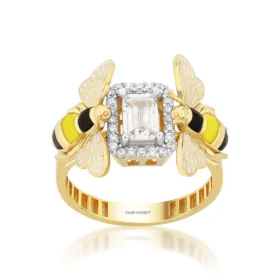 Bee Mine Altın Arı Beyaz Taşlı Yüzük