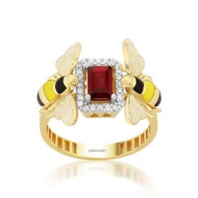 Bee Mine Altın Arı Kırmızı Taşlı Yüzük