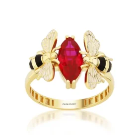 Bee Mine Altın Arı Kırmızı Taşlı Yüzük