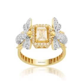 Bee Mine Altın Arı Beyaz Taşlı Yüzük