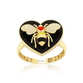 Bee Mine Altın Siyah Kalp Yüzük