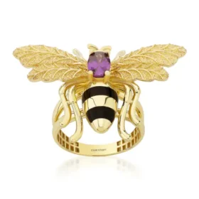 Bee Mine Altın Arı Mor Taşlı Yüzük